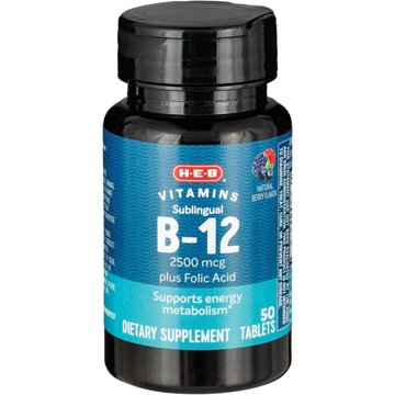 H-E-B Vitamins 2,500 mcg B-12 Plus Folic Acid Sublingual Tablets - Berry