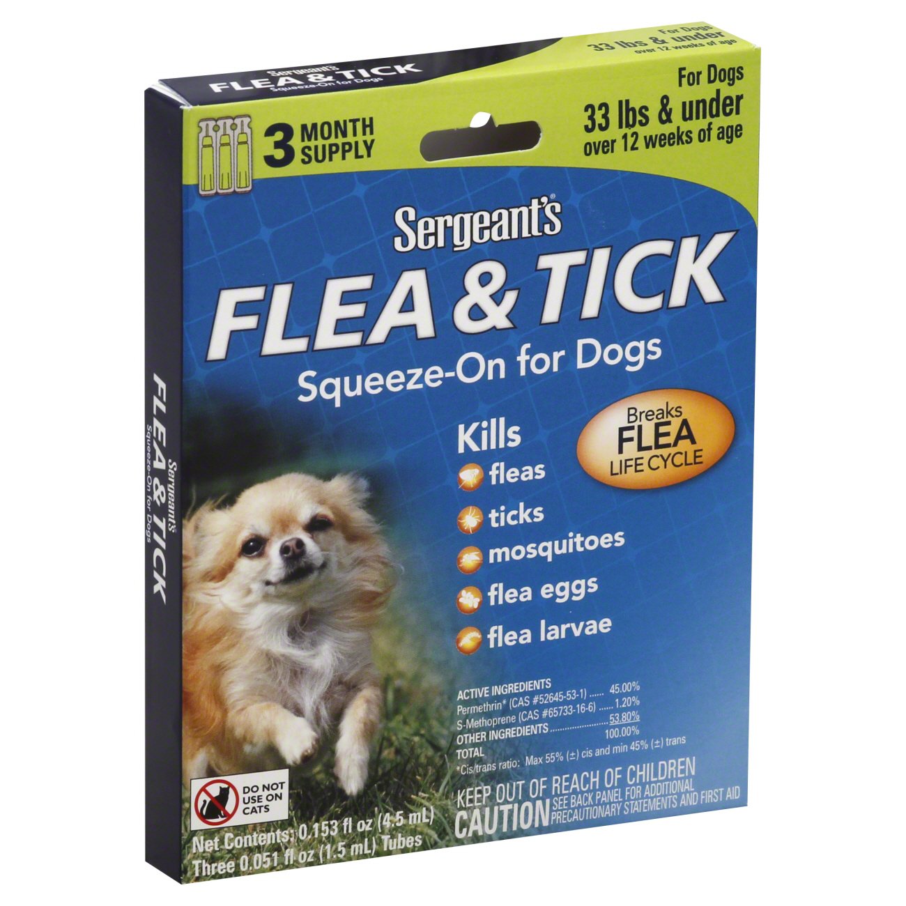 Sergeant's Flea & Tick Squeeze-On for Dogs-New 
