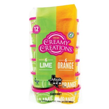 H-E-B Creamy Creations Assorted Sherbet Cups - Lime & Orange, 12 ct