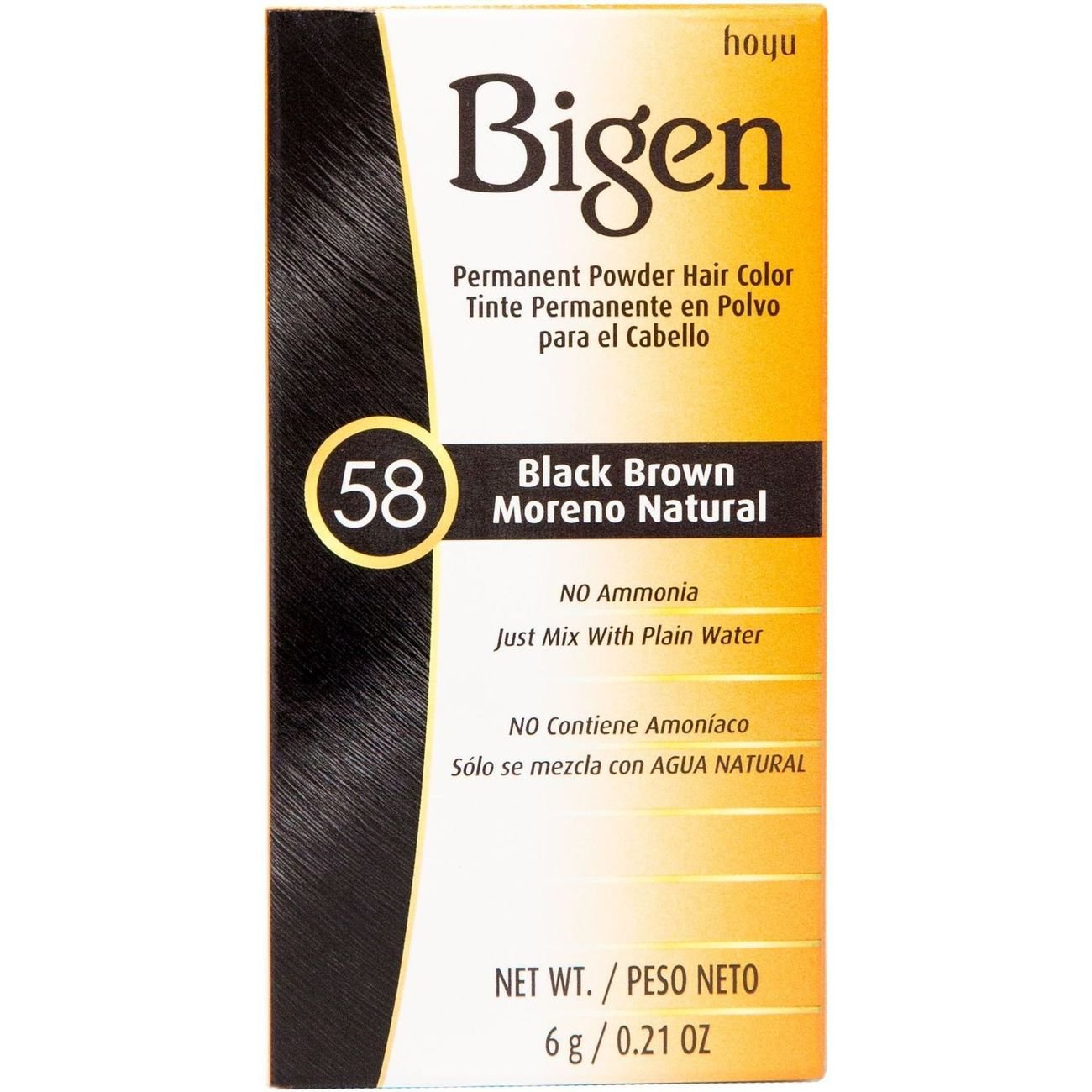 Bigen Permanent Powder Hair Color - 58 Black Brown, Each | Low