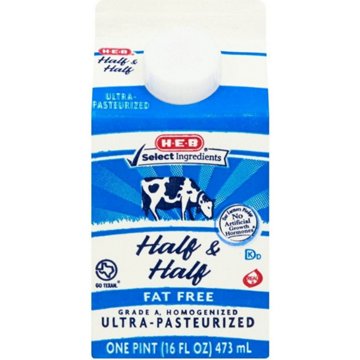 H-E-B Half & Half - Fat Free, 16 oz