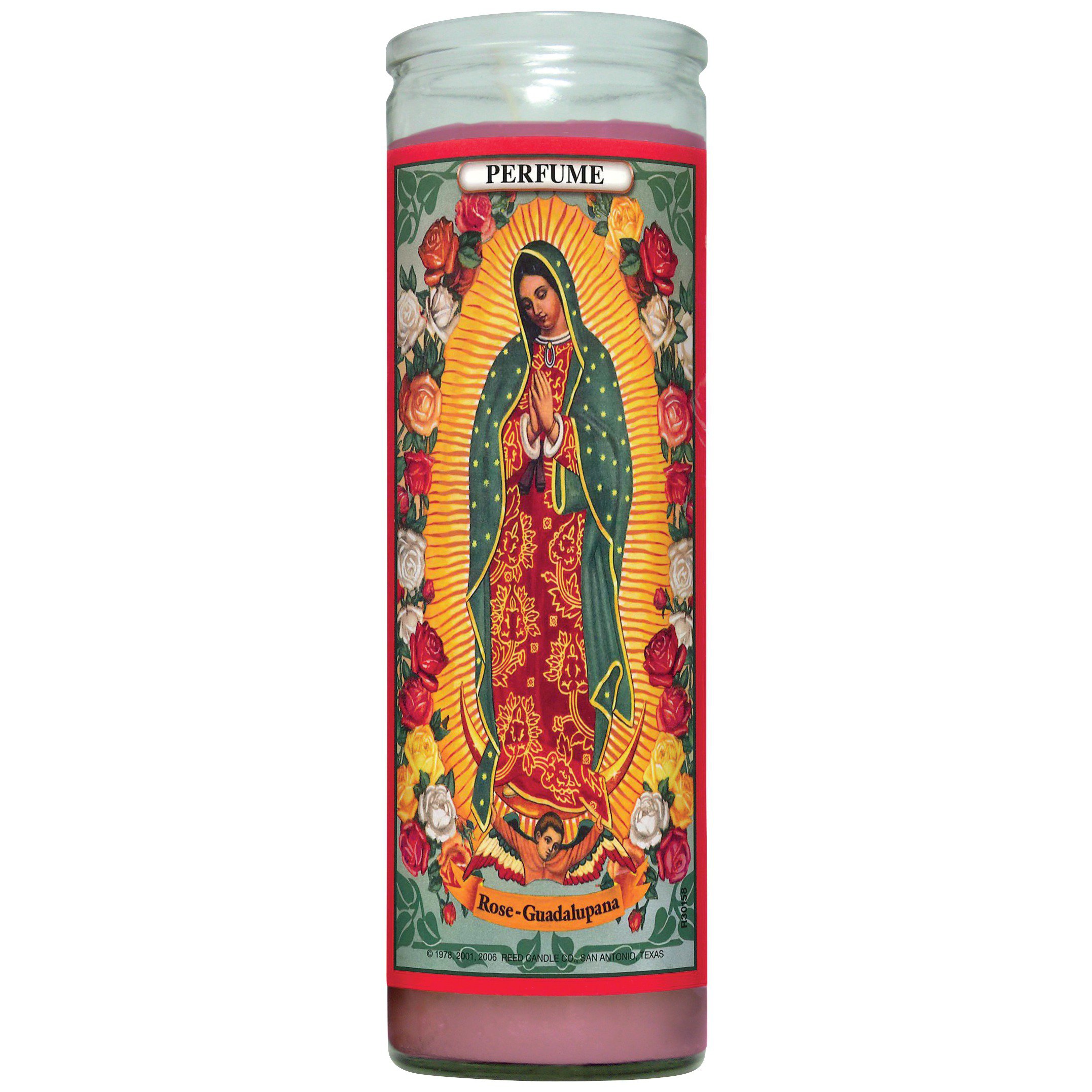 Reed Candle Virgen de Guadalupe Perfume Scented Religious Candle - Pink Wax, 8.25"