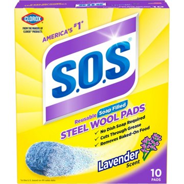 Clorox S.O.S. Lavender Scent Soap Filled Steel Wool Pads, 10 pk