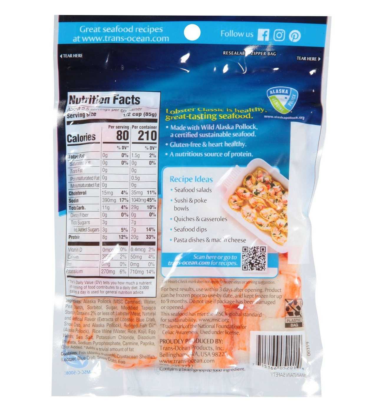 Trans-Ocean Lobster Classic Chunk Style Imitation Lobster ; image 2 of 2