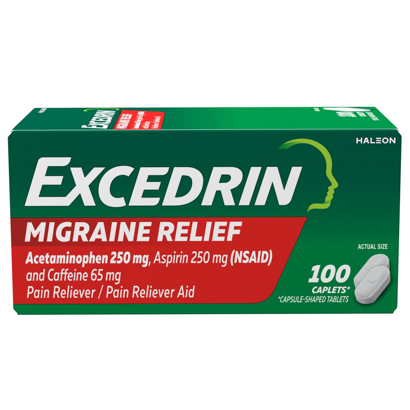 Excedrin Migraine Relief Caplets for Migraine Symptoms, Acetaminophen 250mg, Aspirin 250mg, Caffeine 65mg, Pain Reliever; image 1 of 2