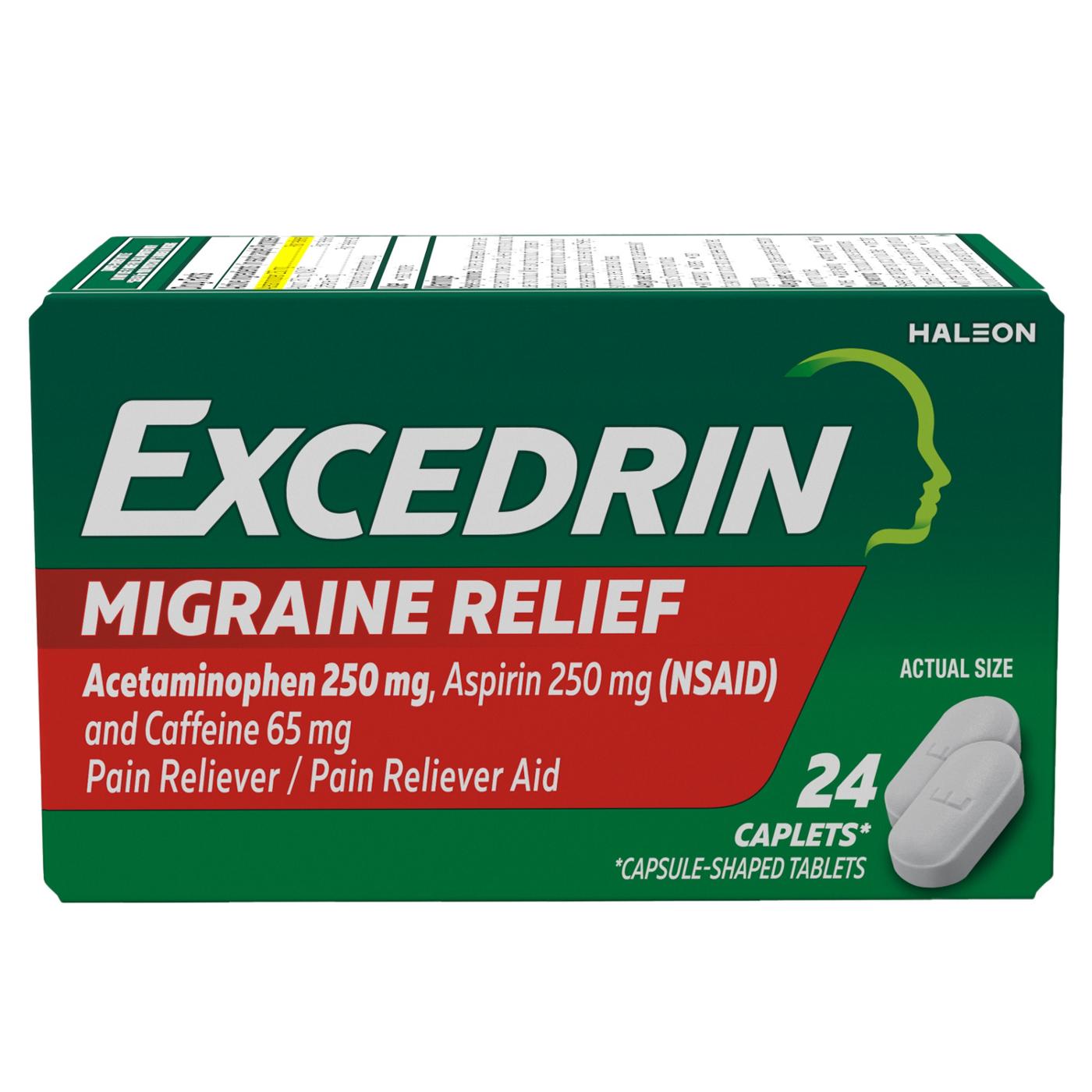 Excedrin Migraine Relief Caplets for Migraine Symptoms, Acetaminophen 250mg, Aspirin 250mg, Caffeine 65mg, Pain Reliever; image 1 of 2