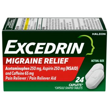 Excedrin Migraine Relief Caplets for Migraine Symptoms, Acetaminophen 250mg, Aspirin 250mg, Caffeine 65mg, Pain Reliever