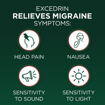 Excedrin Migraine Relief Caplets for Migraine Symptoms, Acetaminophen 250mg, Aspirin 250mg, Caffeine 65mg, Pain Reliever