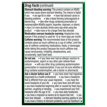 Excedrin Migraine Relief Caplets for Migraine Symptoms, Acetaminophen 250mg, Aspirin 250mg, Caffeine 65mg, Pain Reliever