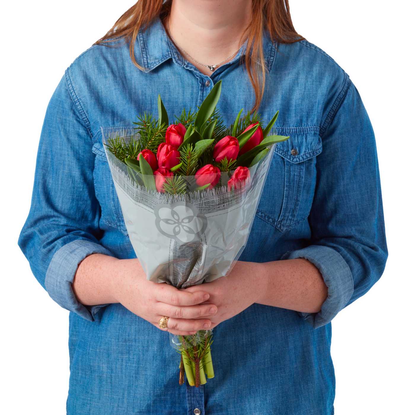 BLOOMS by HEB Tulips with Christmas Greens Flower Bouquet Shop