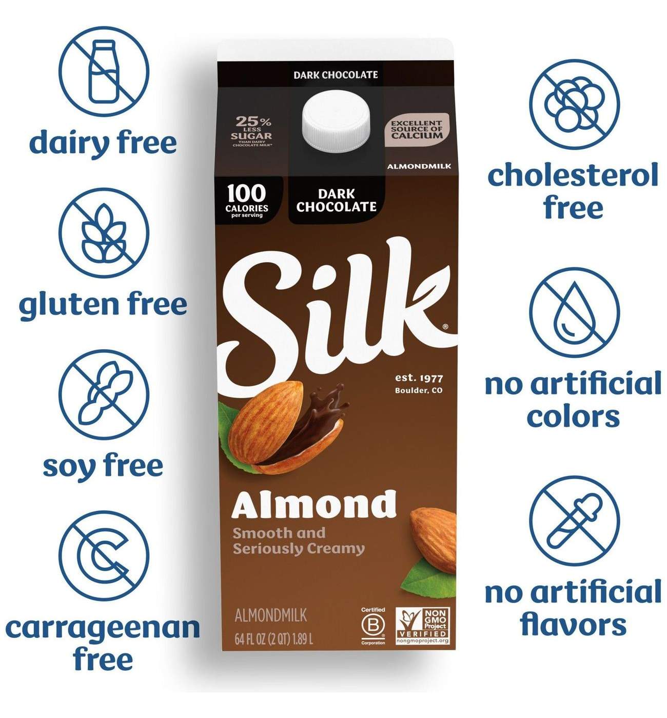 Silk Dark Chocolate Almond Milk, Half Gallon Shop Milk at HEB