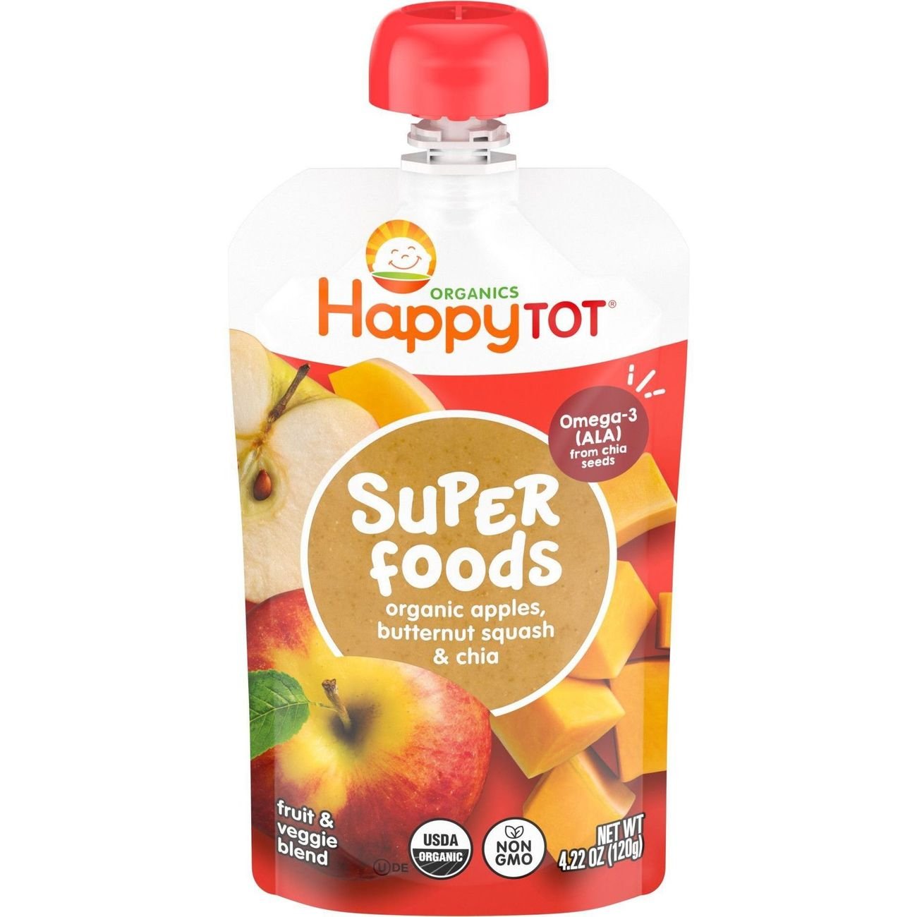 Happy Tot Organics Super Foods Stage 4 Apple Butternut Squash & Chia Baby Food Pouch, 4.22 oz
