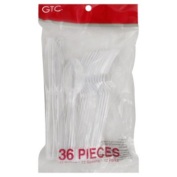 GTC Plastic Knives, Forks & Spoons Combo Set - Clear, 36 ct