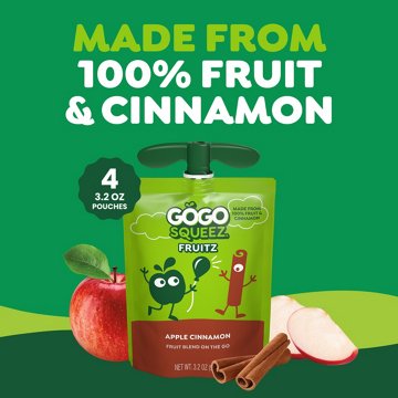 GoGo squeeZ No Sugar Added Apple Cinnamon Applesauce & Fruit Puree Pouches, 4 ct