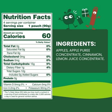 GoGo squeeZ No Sugar Added Apple Cinnamon Applesauce & Fruit Puree Pouches, 4 ct