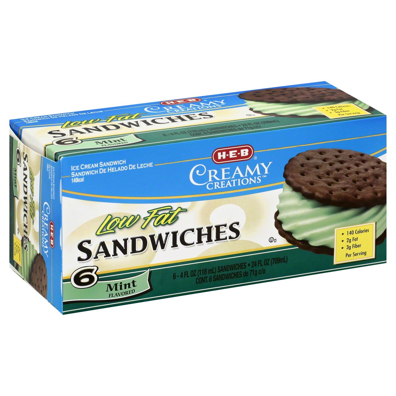 HEB Creamy Creations Low Fat Mint Ice Cream Sandwiches Shop Ice