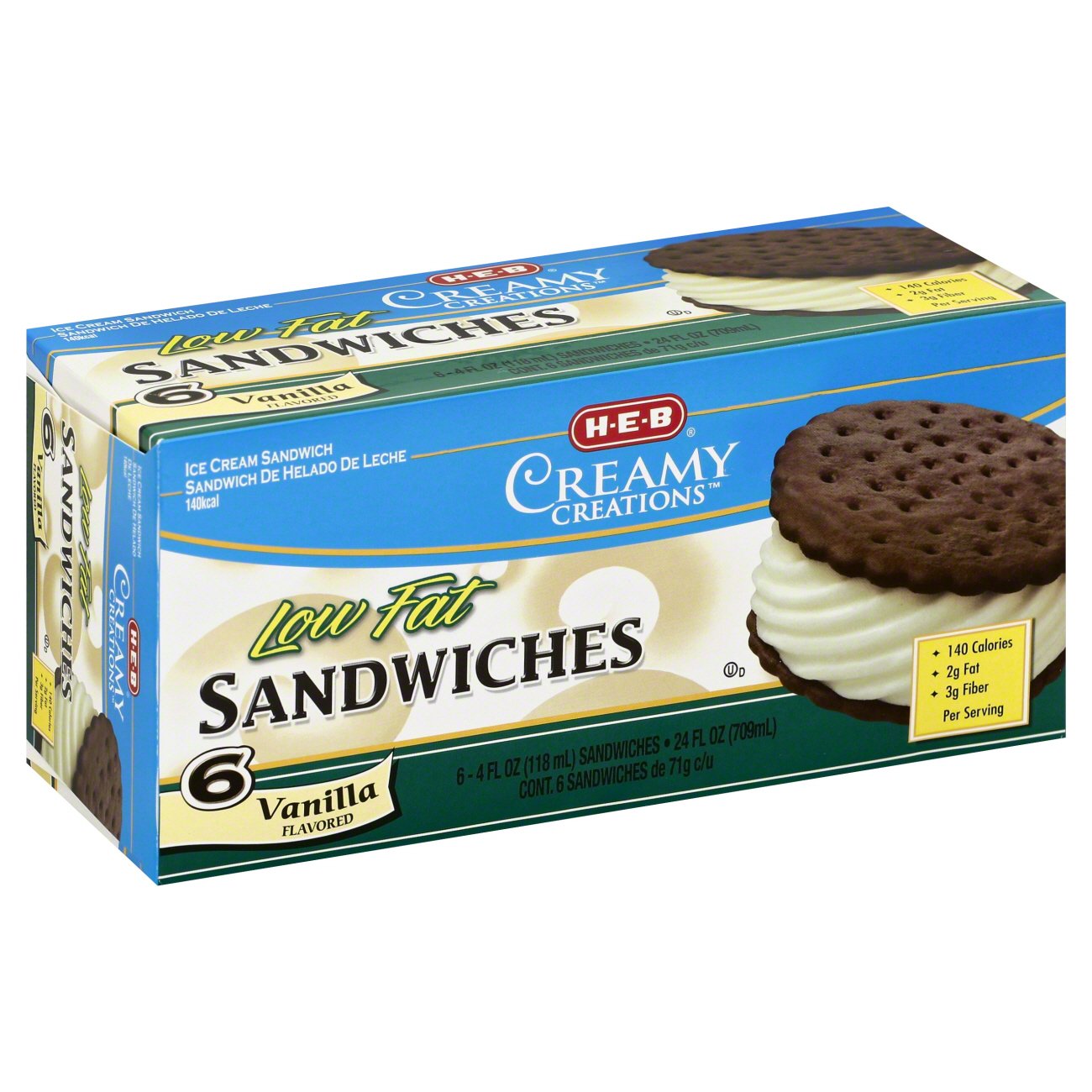 H-E-B Creamy Creations Low Fat Vanilla Ice Cream Sandwiches - Shop Ice ...