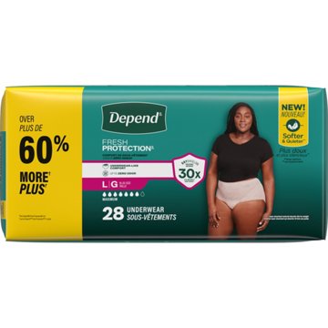 Depend Fresh Protection Women's Adult Incontinence Underwear, L, Blush, 28 ct