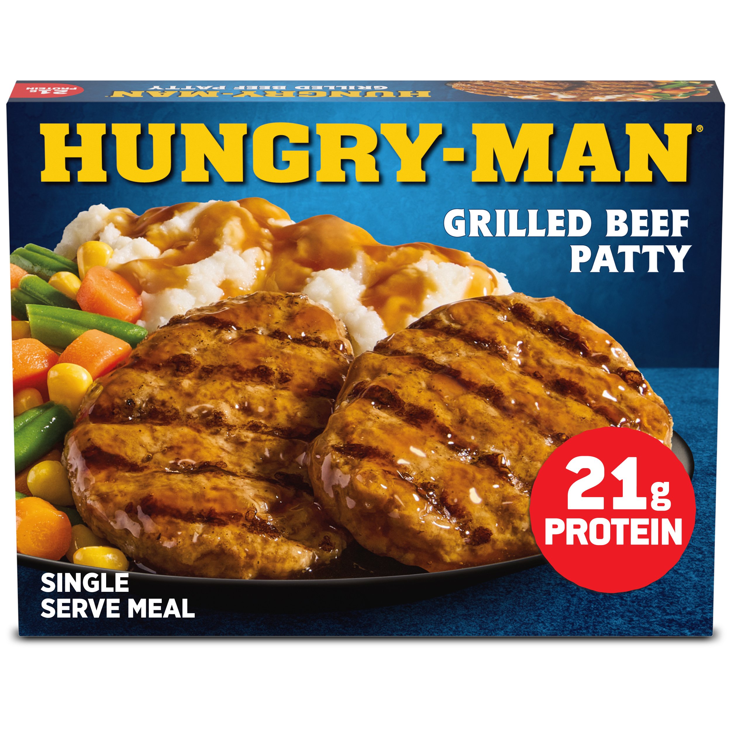 Hungry-Man Grilled Beef Patty 21g Protein Frozen Meal, 15 oz