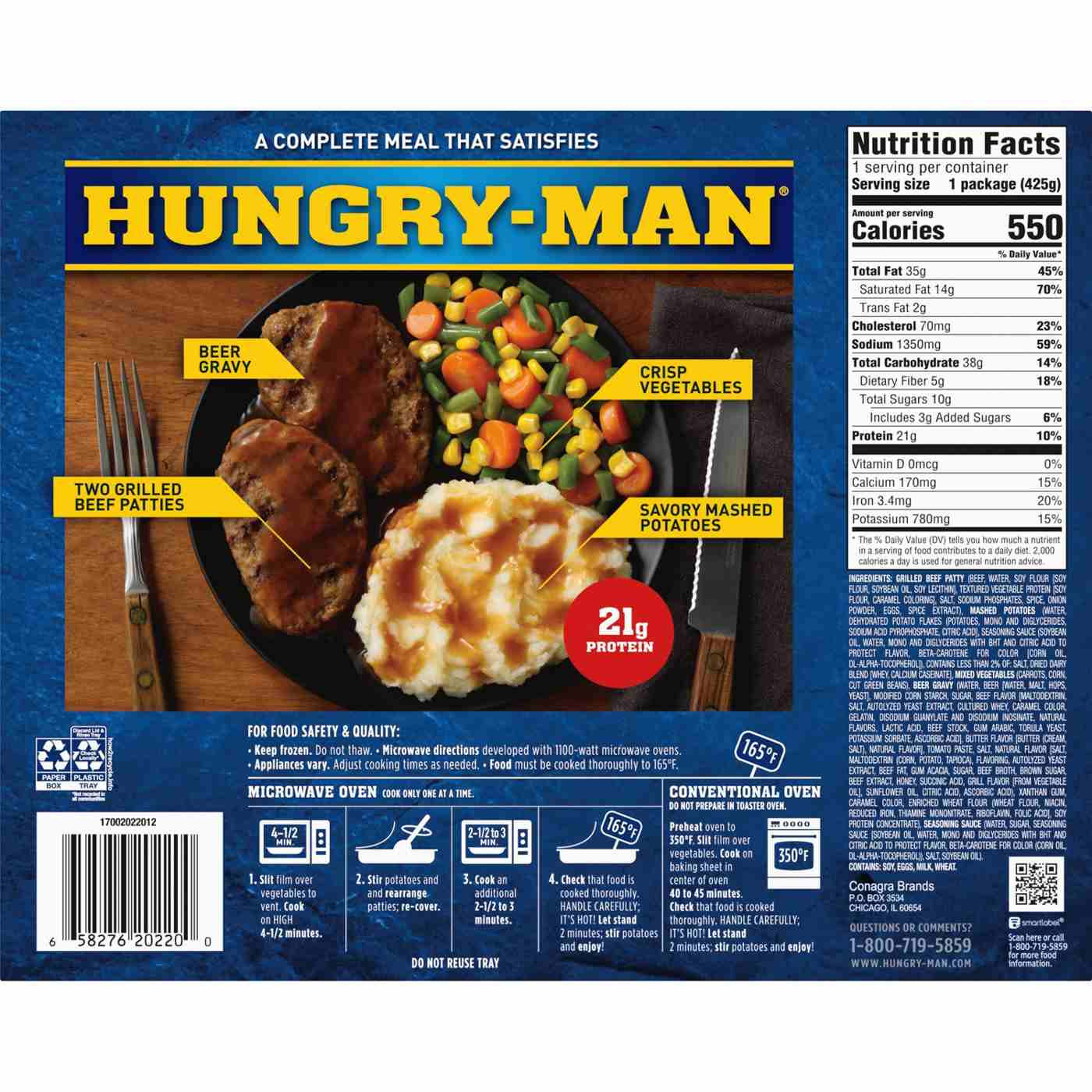 Hungry-Man Grilled Beef Patty Frozen Meal; image 2 of 7