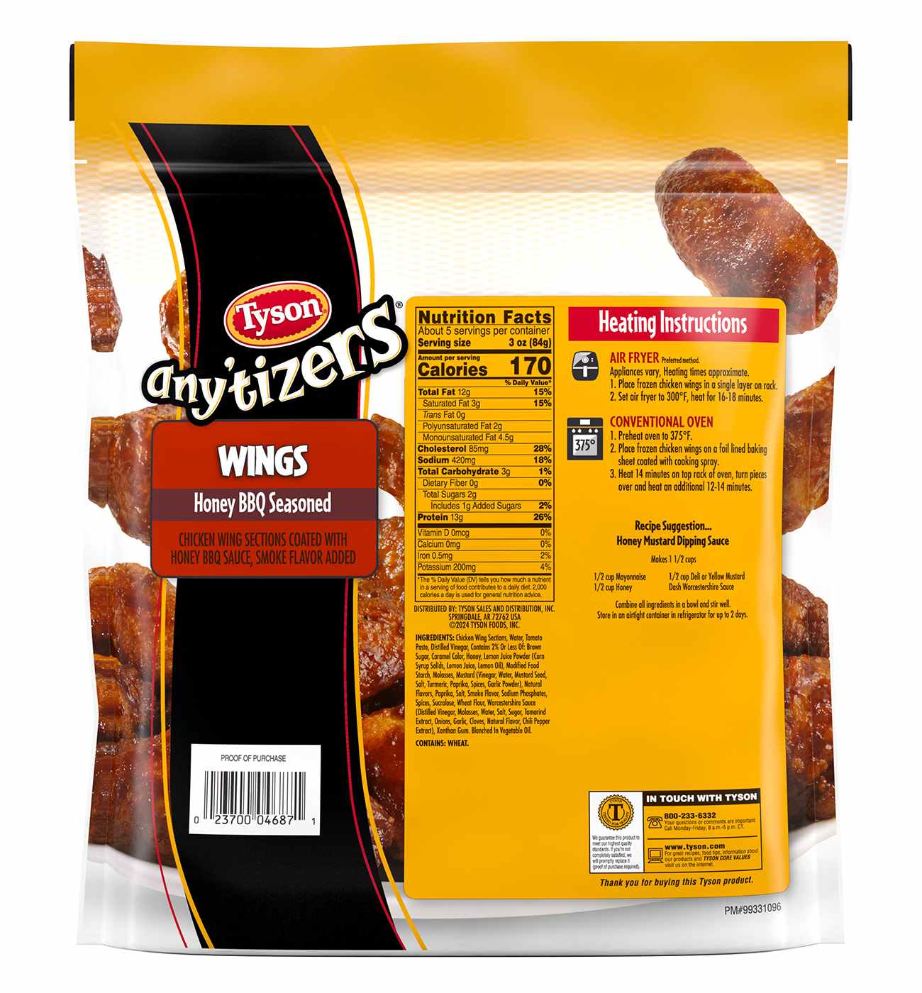 Tyson Any'tizers Frozen Bone-In Chicken Wings - Honey BBQ Seasoned; image 3 of 4