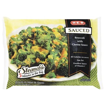 H-E-B Frozen Steamable Broccoli in Cheese Sauce, 12 oz