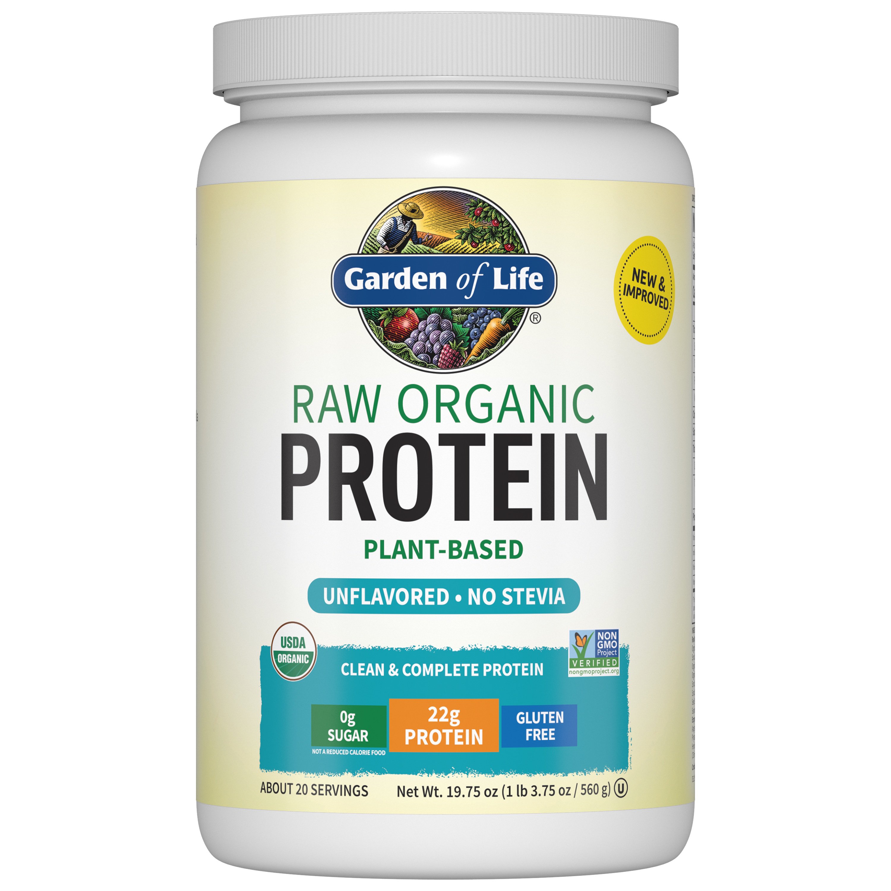 Garden of Life Raw Organic Protein Powder  Unflavored  22g Protein  1.2lb  19.8oz