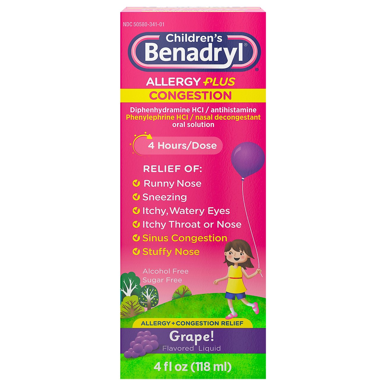 Benadryl Children's Allergy Plus Congestion Relief Liquid - Grape ...