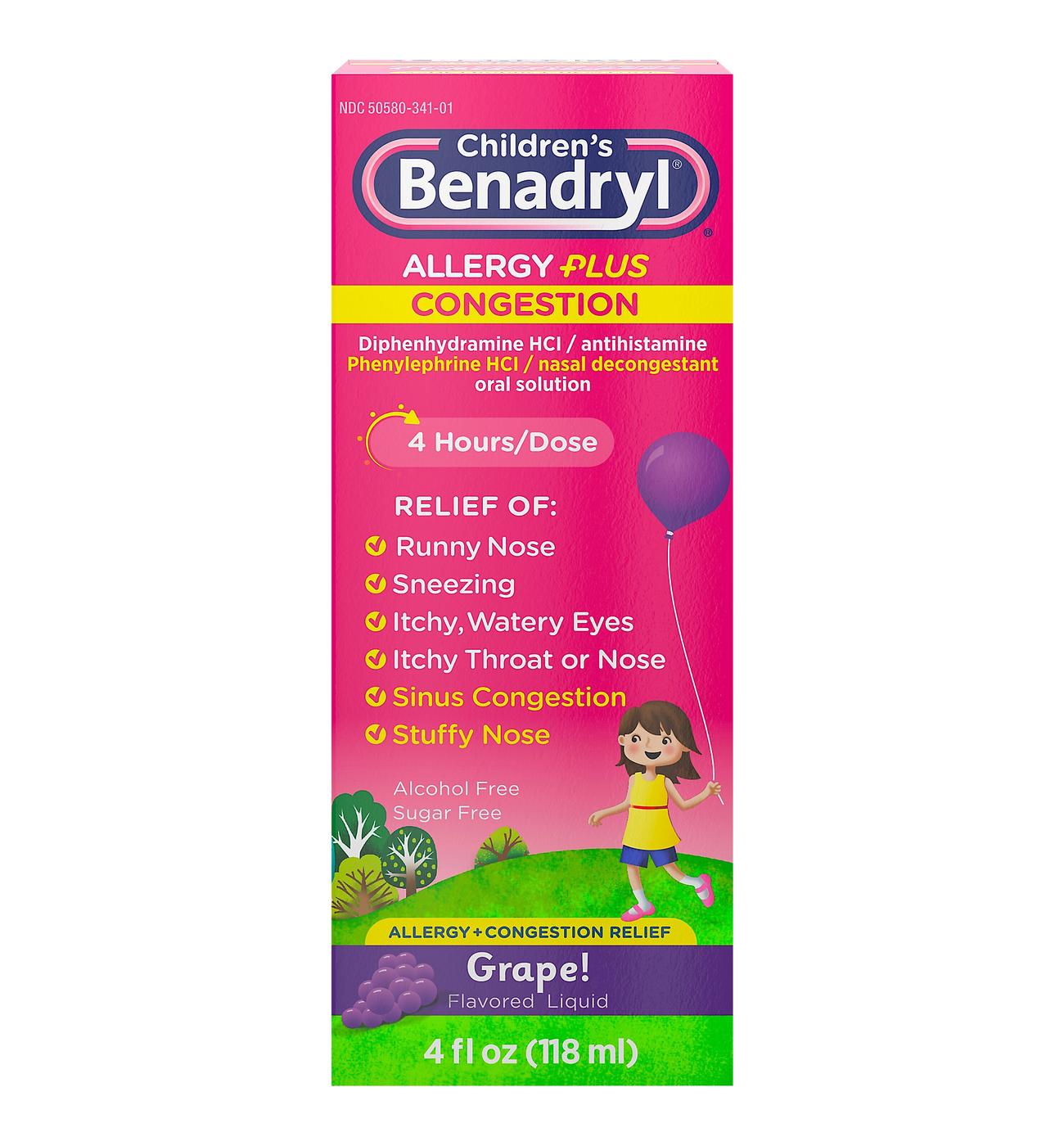 Benadryl Children's Allergy Plus Congestion Relief Liquid - Grape; image 1 of 7