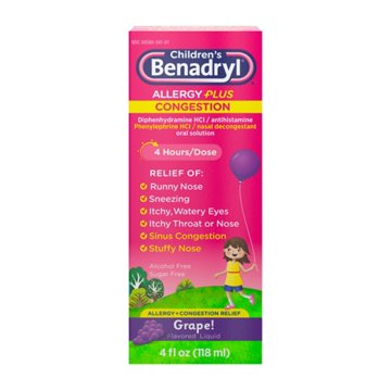 Benadryl Children's Allergy Plus Congestion Liquid - Grape, 4 oz
