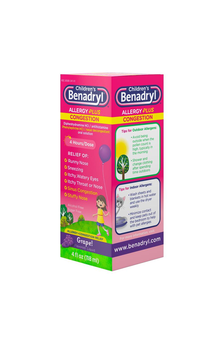 Benadryl Children's Allergy Plus Congestion Relief Liquid - Grape; image 2 of 7