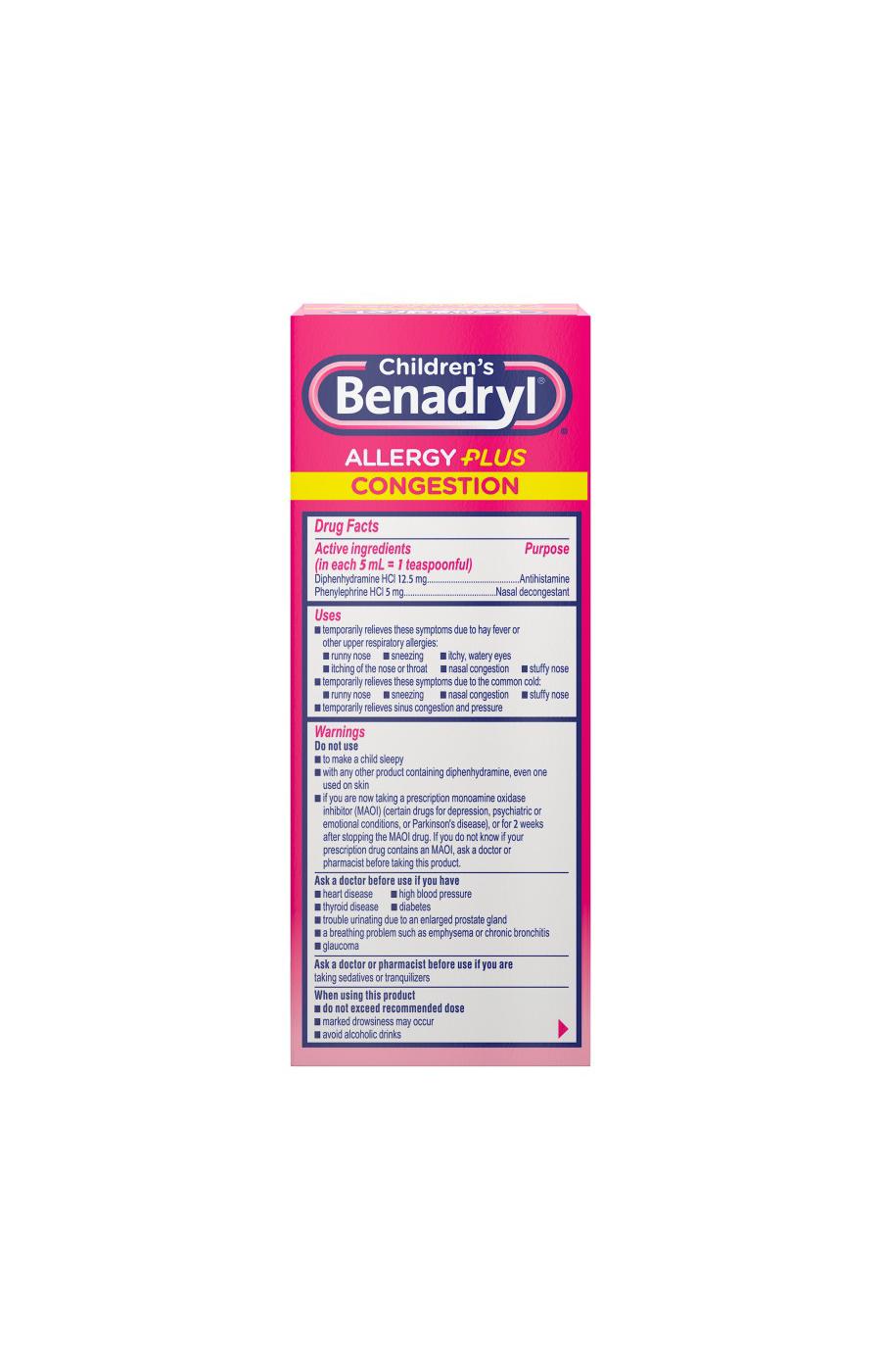Benadryl Children's Allergy Plus Congestion Relief Liquid - Grape; image 3 of 7