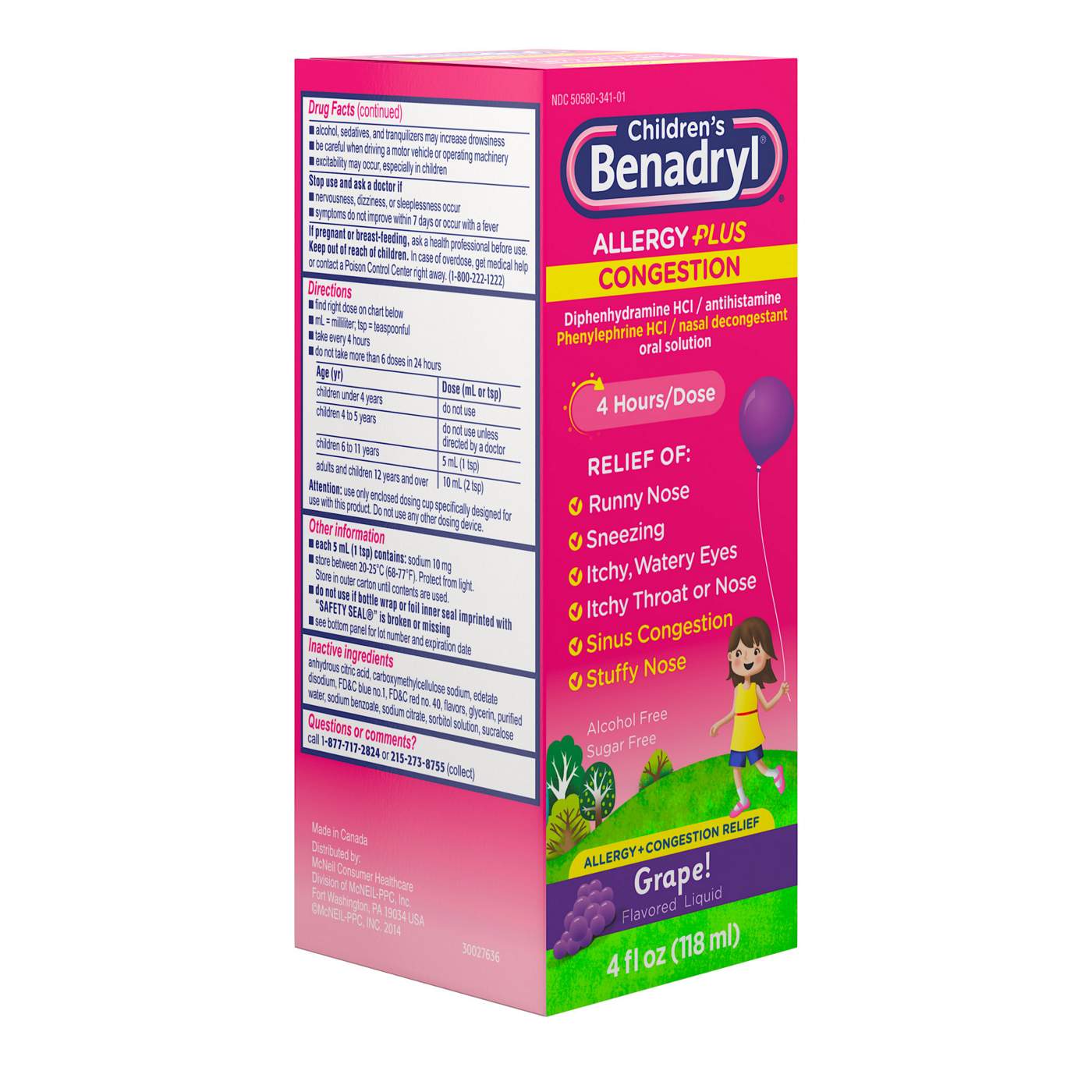 Benadryl Children's Allergy Plus Congestion Liquid - Grape; image 3 of 7
