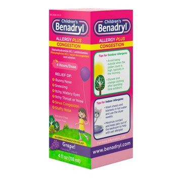 Benadryl Children's Allergy Plus Congestion Liquid - Grape, 4 oz