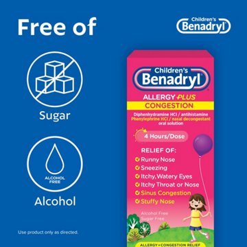 Benadryl Children's Allergy Plus Congestion Liquid - Grape, 4 oz