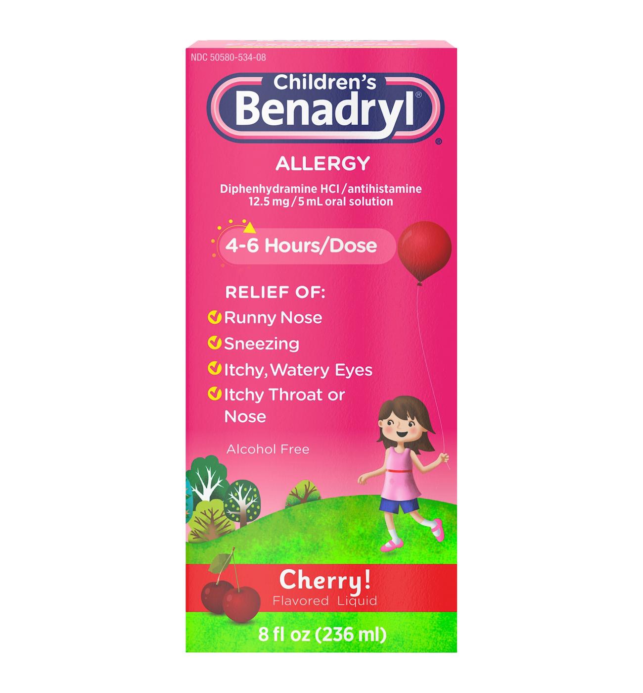 Benadryl Children's Allergy Relief Liquid - Cherry; image 1 of 7