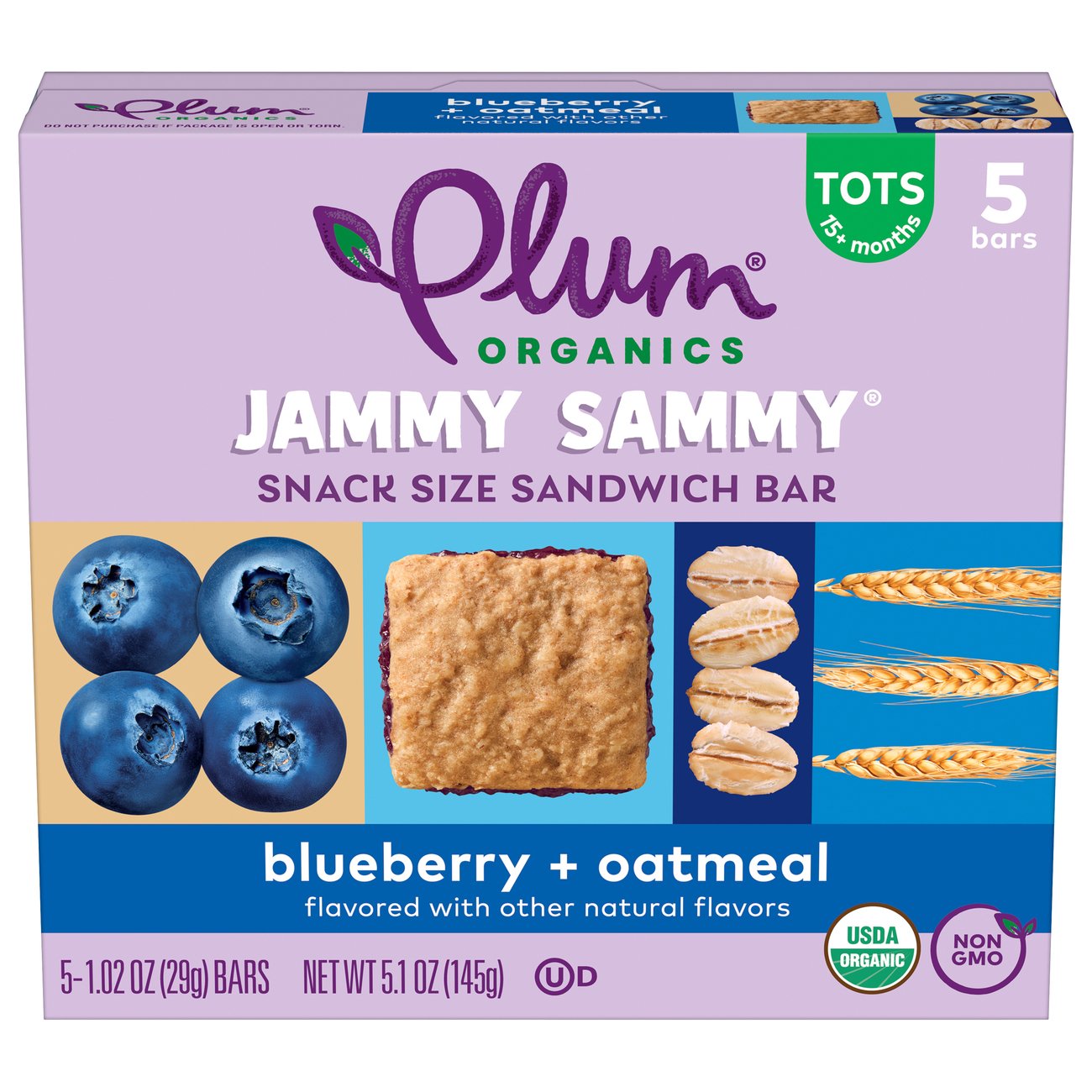 Plum Organics Jammy Sammy Snack Size Sandwich Bars Blueberry
