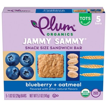 Plum Organics Jammy Sammy Snack Size Sandwich Bars - Blueberry & Oatmeal, 5 ct