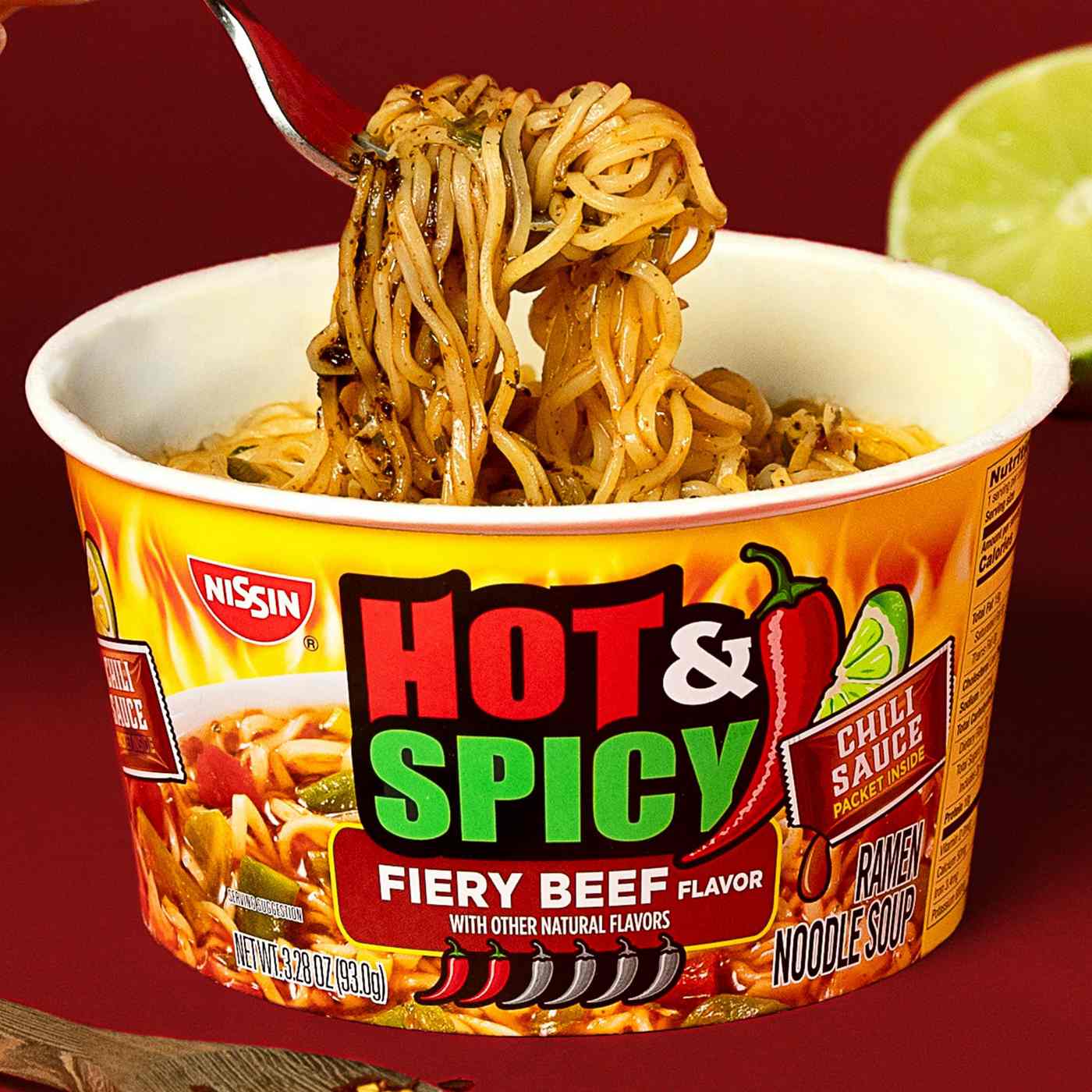 Nissin Hot & Fiery Beef Flavor Ramen Noodle Soup; image 2 of 6