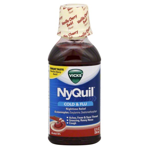 Vicks NyQuil Cold & Flu Nighttime Relief Vanilla Cherry Swirl Flavor Shop Medicines