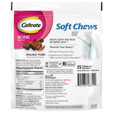 Caltrate Soft Chews 600+D3 Calcium Vitamin D Supplement, Chocolate Truffle, 60 ct