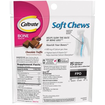 Caltrate Soft Chews 600+D3 Calcium Vitamin D Supplement, Chocolate Truffle, 60 ct