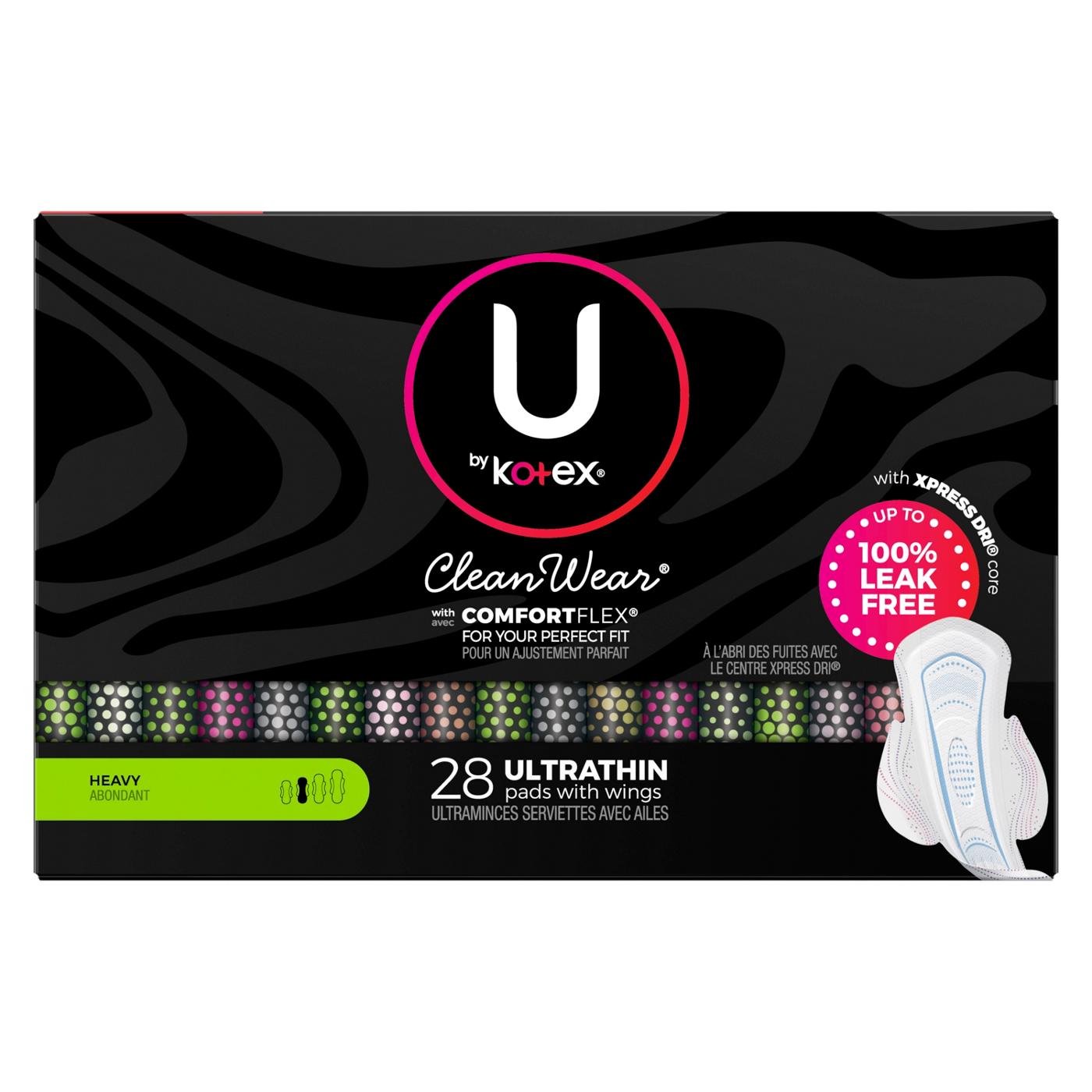 U By Kotex CleanWear Ultra Thin Heavy Feminine Pads with Wings - Shop Pads  & Liners at H-E-B