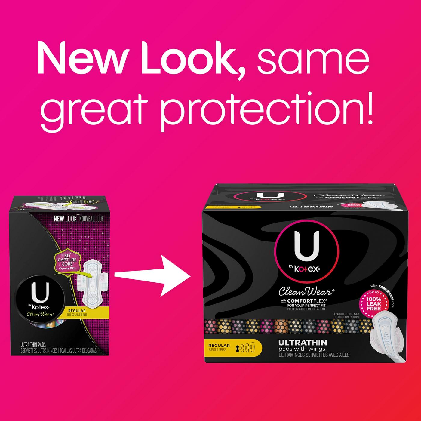 U By Kotex CleanWear Ultra Thin Regular Feminine Pads with Wings; image 2 of 8