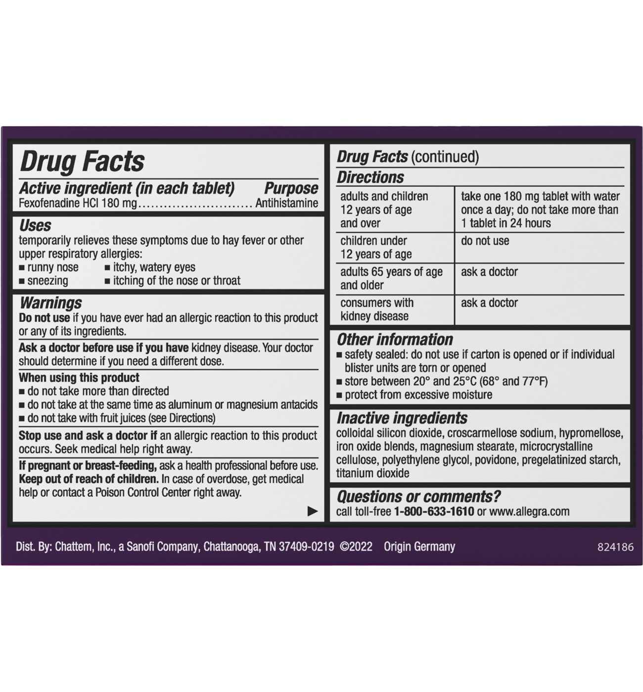 Allegra Adult 24 Hr Allergy Non-Drowsy Antihistamine Tablets; image 2 of 4