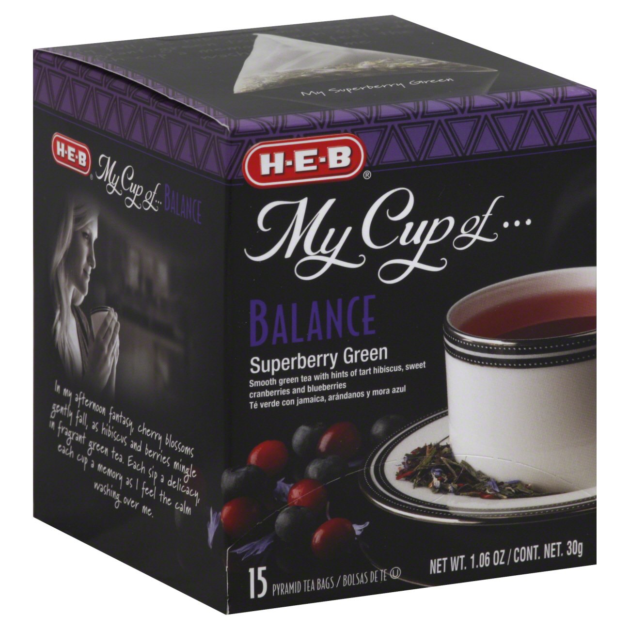 H-E-B My Cup of Balance Superberry Green Tea, Pyramid Tea Bags, 15 ct
