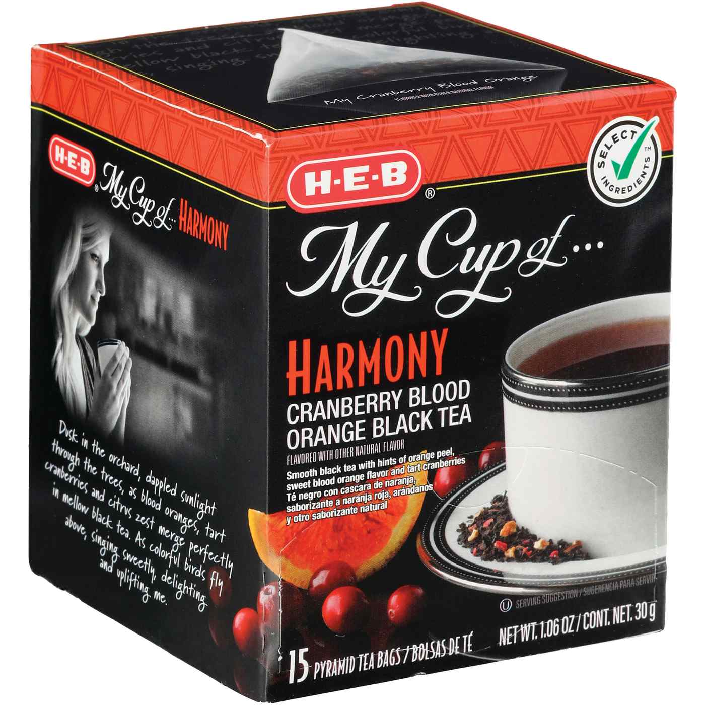 H-E-B My Cup of Harmony Cranberry Blood Orange Black Tea, Pyramid Tea Bags; image 2 of 2