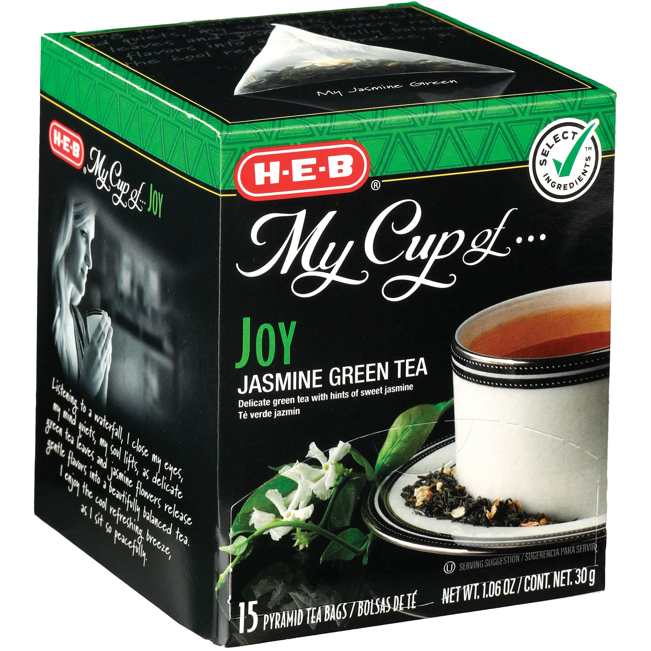 H-E-B My Cup of Joy Jasmine Green Tea, Pyramid Tea Bags, 15 ct