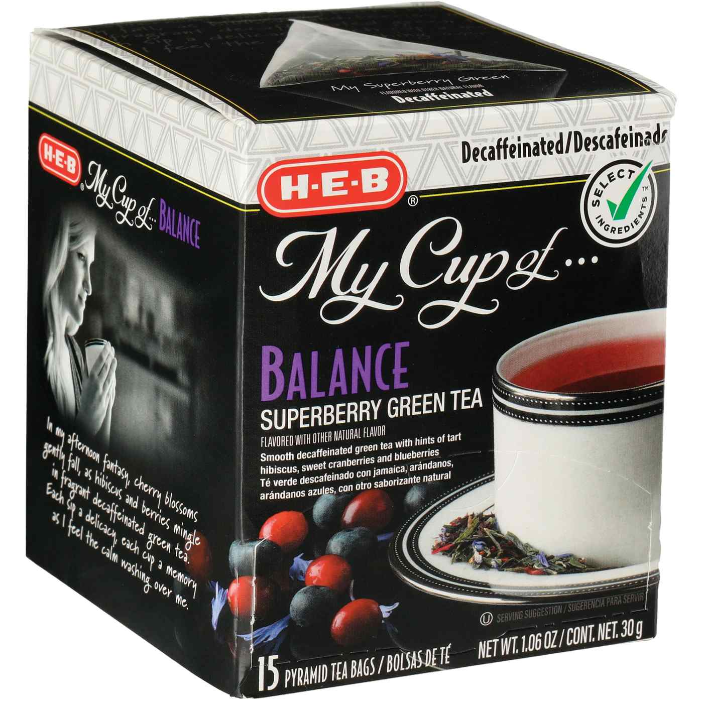 H-E-B My Cup of Balance Decaffeinated Superberry Green Tea, Pyramid Tea Bags; image 2 of 2