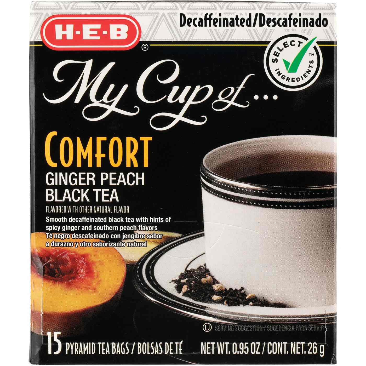H-E-B My Cup of Comfort Decaffeinated Ginger Peach Black Tea, Pyramid Tea Bags; image 1 of 2